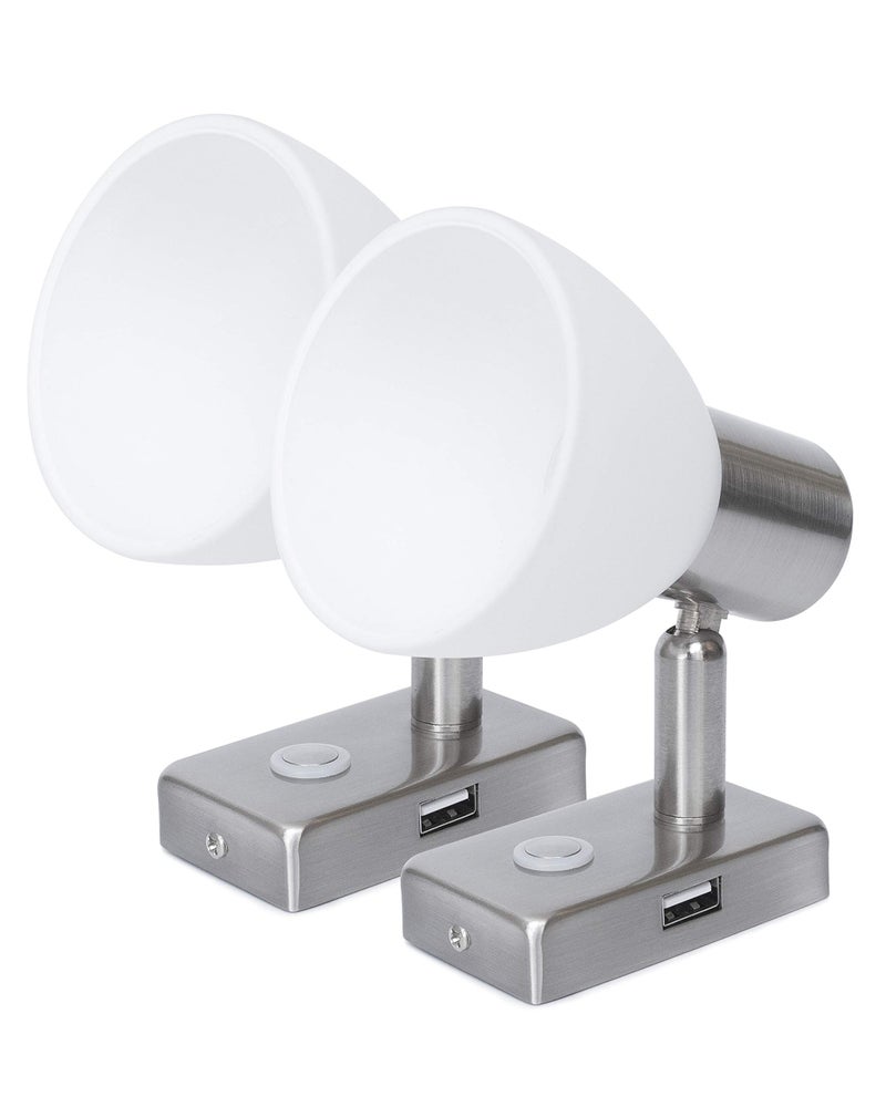lighteu 12V Reading Light LED RV Interior 3W with USB Port (5V/2A) Dimmable Bedside, Designed for Reading, Boat, Yacht, and Caravan,Touch Switch Warm Two Pack (NI 2X D1-USB) - Image 1